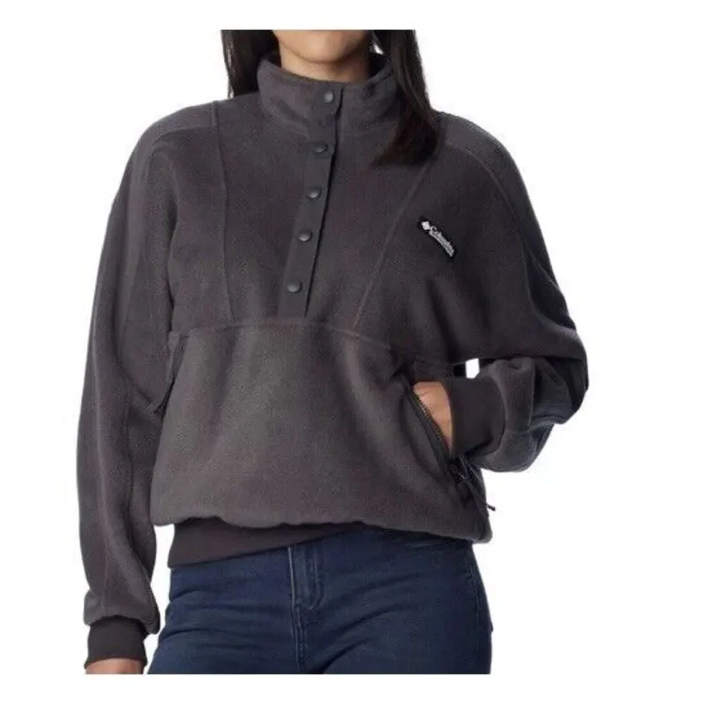 NWT $90 Women's Columbia WinterTrainer‎ Fleece 1/2 Snap Button Pullover Gray XL